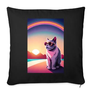 Synthwave Rainbow Cat - Sofa pillowcase 17,3'' x 17,3'' (45 x 45 cm) - black - Front