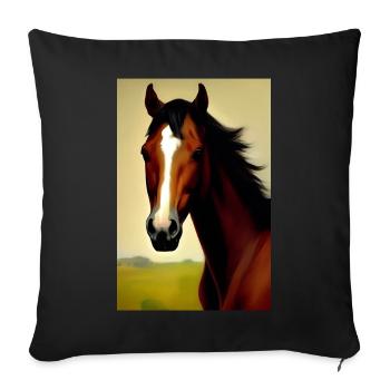 Peinture à l’huile de tête de cheval - Housse de coussin décorative 45 x 45 cm - noir - Devant