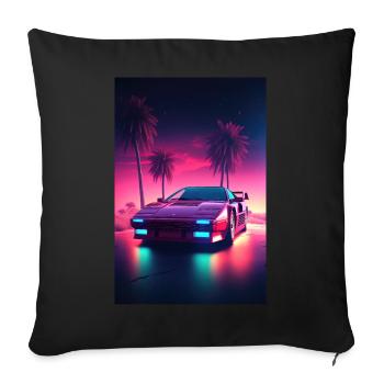 Eine Synthwave Fahrt in die Zukunft im Outrun Stil - Sofakissenbezug 45 x 45 cm - Schwarz - Vorne