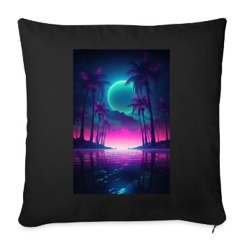 Eine Flucht in die Synthwave Retrowave Oase - Sofakissenbezug 45 x 45 cm - Schwarz - Vorne