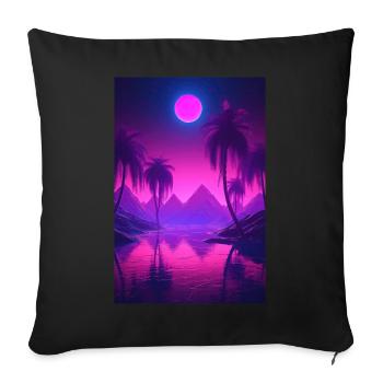 Eine traumhafte nächtliche Synthwave-Oase - Sofakissenbezug 45 x 45 cm - Schwarz - Vorne