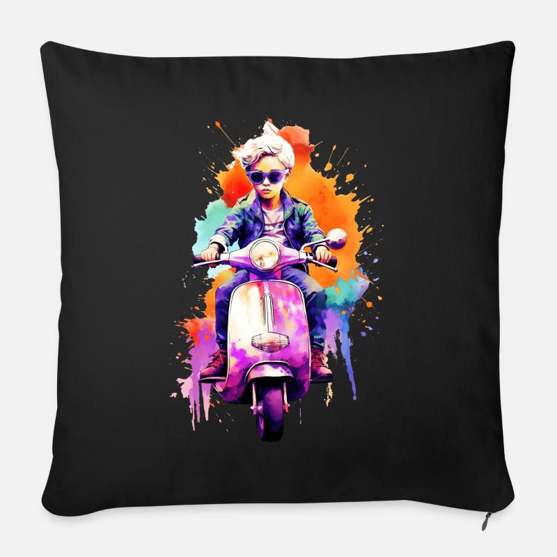 Garçon avec scooter - Housse de coussin décorative 45 x 45 cm - noir
