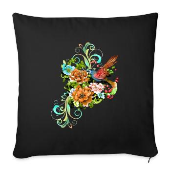 Wunderschöne elegante Blumen mit Vogel. - Sofakissenbezug 45 x 45 cm - Schwarz - Vorne