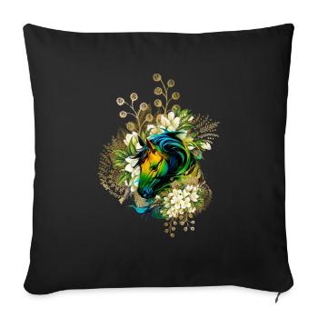 Merveilleux cheval coloré avec des fleurs, - Housse de coussin décorative 45 x 45 cm - noir - Devant