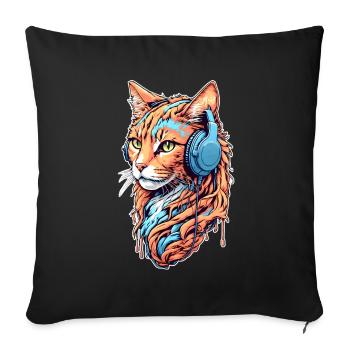 Le chat écoute de la musique - Housse de coussin décorative 45 x 45 cm - noir - Devant