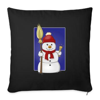 Bonhomme de neige joyeux avec chapeau rouge, écharpe et balai - Housse de coussin décorative 45 x 45 cm - noir - Devant
