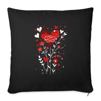 Valentine's Design with Hearts, Leaves, and Roses - Sofa pillowcase 17,3'' x 17,3'' (45 x 45 cm) - black - Front