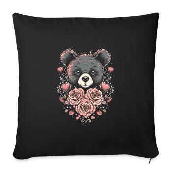 Adorable Bear with Roses and Hearts - Sofa pillowcase 17,3'' x 17,3'' (45 x 45 cm) - black - Front