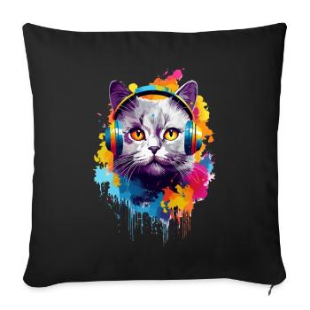 Bunte Britisch Kurzhaar Katze Farbkleckse Farbspri - Sofakissenbezug 45 x 45 cm - Schwarz - Vorne