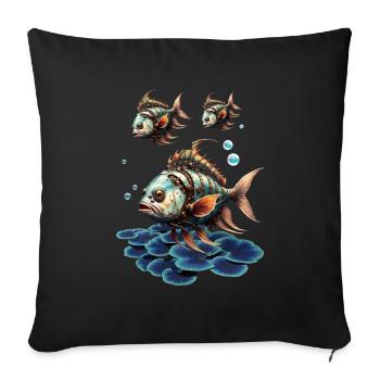 Awesome fantasy steampunk fish. - Sofa pillowcase 17,3'' x 17,3'' (45 x 45 cm) - black - Front