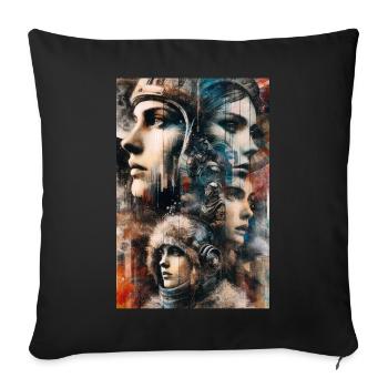 Abstract Cosmic Exploration: Faces of the Future - Sofa pillowcase 17,3'' x 17,3'' (45 x 45 cm) - black - Front