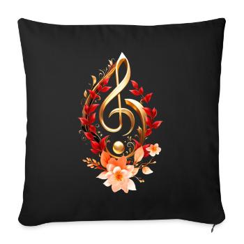 Golden treble clef with red leaves. - Sofa pillowcase 17,3'' x 17,3'' (45 x 45 cm) - black - Front