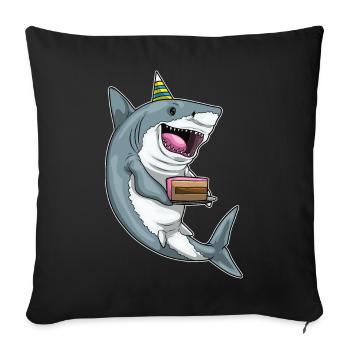 Gâteau d’anniversaire requin - Housse de coussin décorative 45 x 45 cm - noir - Devant