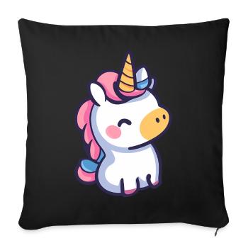 Niedliches Einhorn-Design - skurrile Cartoon-Kunst - Sofakissenbezug 45 x 45 cm - Schwarz - Vorne