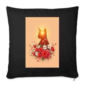 Cat with roses - Sofa pillowcase 17,3'' x 17,3'' (45 x 45 cm) - black - Front