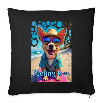 Funny dog with glasses surfing beach vacation - Sofa pillowcase 17,3'' x 17,3'' (45 x 45 cm) - black - Front