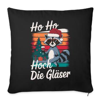 Waschbär Weihnachten Wein Lustiger Spruch - Sofakissenbezug 45 x 45 cm - Schwarz - Vorne