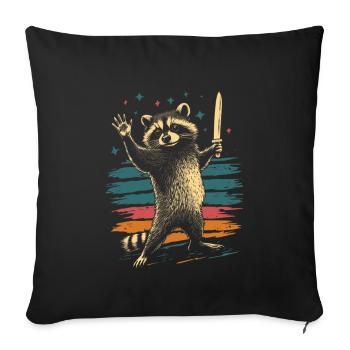 Lustiger Waschbär mit Messer - Sofakissenbezug 45 x 45 cm - Schwarz - Vorne