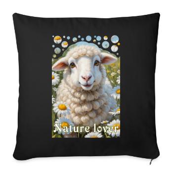 Amoureux de la nature câlin mouton fleur prairie - Housse de coussin décorative 45 x 45 cm - noir - Devant