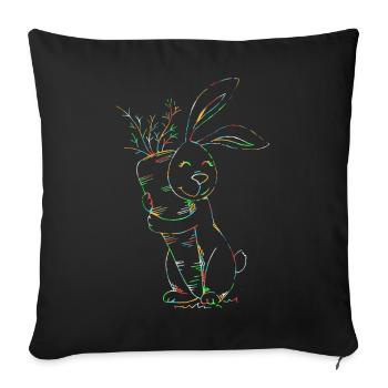 Bunter Neonhase mit Karotten - Sofakissenbezug 45 x 45 cm - Schwarz - Vorne