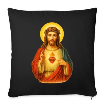 Cœur kitsch de Jésus-Christ | Mon Dieu - Housse de coussin décorative 45 x 45 cm - noir - Devant