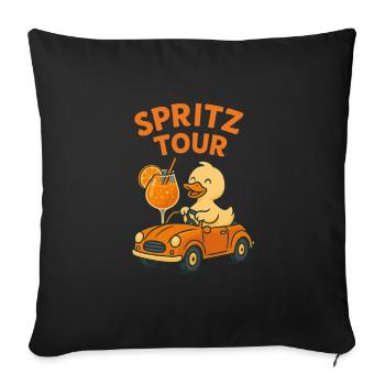 Spritz Tour mit Ente – Lustiges Sommer-Shirt für A - Sofakissenbezug 45 x 45 cm - Schwarz - Vorne