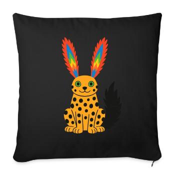 Guépard exotique fantastique avec oreilles en plumes arc-en-ciel - Housse de coussin décorative 45 x 45 cm - noir - Devant