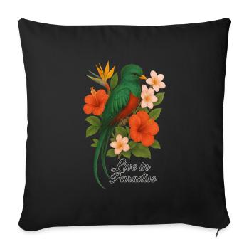 Vivre au paradis – Oiseau de paradis tropical - Housse de coussin décorative 45 x 45 cm - noir - Devant