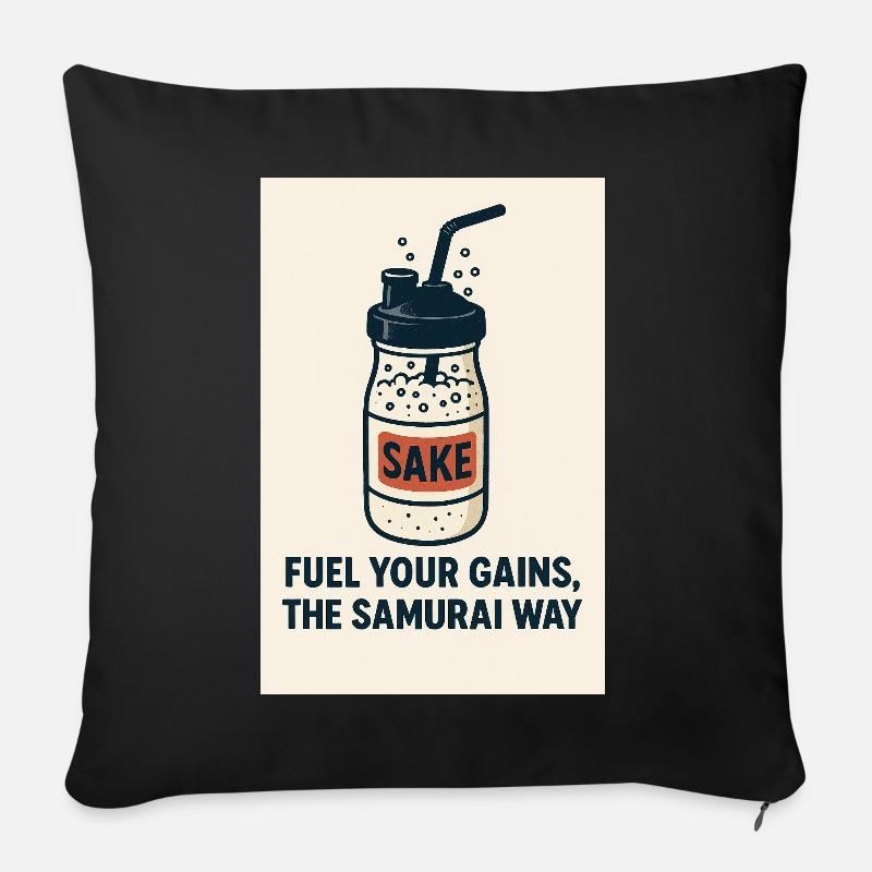Saké et Gains Style Samurai - Housse de coussin décorative 45 x 45 cm - noir
