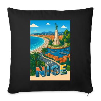  Nice Vue emblématique avec statue et mer - Housse de coussin décorative 45 x 45 cm - noir - Devant