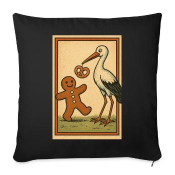 Storch und Keks und Lebkuchen Männchen Fabel - Sofakissenbezug 45 x 45 cm - Schwarz - Vorne