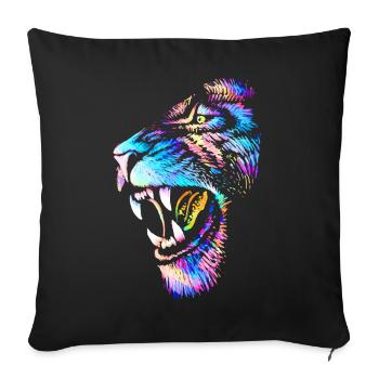 Lion - Tête de Lion - Chat Sauvage Coloré Tête de Chat - Housse de coussin décorative 45 x 45 cm - noir - Devant