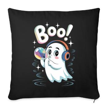 Boo Cute Casque Fantôme avec Bulle de Savon - Housse de coussin décorative 45 x 45 cm - noir - Devant