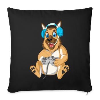 Deutscher Schäferhund Gamer - Sofakissenbezug 45 x 45 cm - Schwarz - Vorne