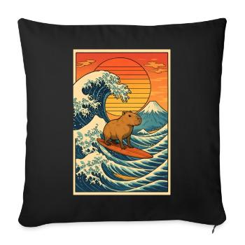 Capybara Surfing - Sofakissenbezug 45 x 45 cm - Schwarz - Vorne