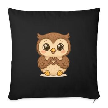 Cœur de chouette mignon - Housse de coussin décorative 45 x 45 cm - noir - Devant