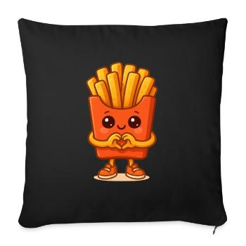 Personnage de Kawaii Fries Heart - Housse de coussin décorative 45 x 45 cm - noir - Devant