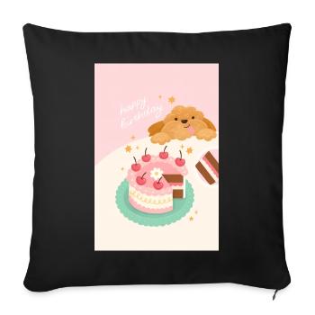 Gâteau anniversaire chien mignon - Housse de coussin décorative 45 x 45 cm - noir - Devant