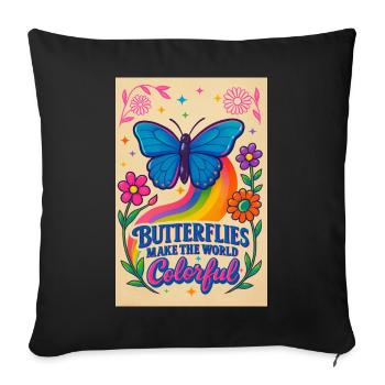 Butterfly Color World Motif - Sofa pillowcase 17,3'' x 17,3'' (45 x 45 cm) - black - Front