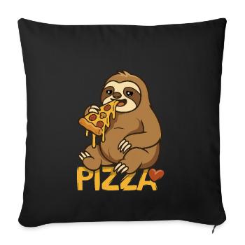 Sloth Loves Pizza – Motif de dessin animé amusant - Housse de coussin décorative 45 x 45 cm - noir - Devant