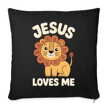 Jésus chrétien m’aime lion mignon - Housse de coussin décorative 45 x 45 cm - noir - Devant