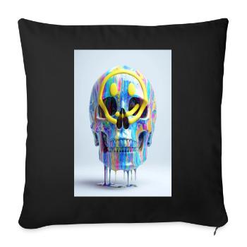 Psychedelischer Totenkopf mit Smile Brille - Sofakissenbezug 45 x 45 cm - Schwarz - Vorne