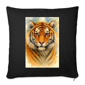 Portrait de tigre à l’aquarelle - Housse de coussin décorative 45 x 45 cm - noir - Devant