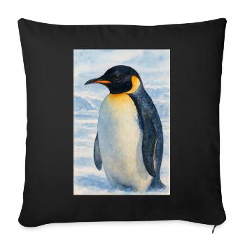 Aquarelle Pingouin au bord de la mer - Housse de coussin décorative 45 x 45 cm - noir - Devant