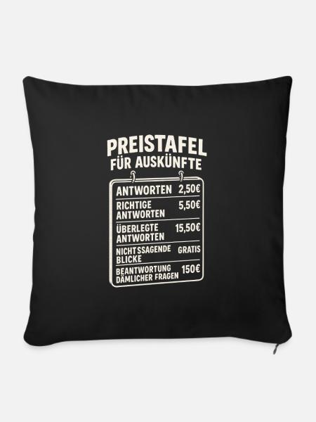 Preistafel für Auskünfte - Sofakissenbezug 45 x 45 cm - Schwarz