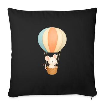 Souris pastel en montgolfière - Housse de coussin décorative 45 x 45 cm - noir - Devant