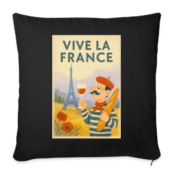 Vive la France Vintage Baguette - Housse de coussin décorative 45 x 45 cm - noir - Devant