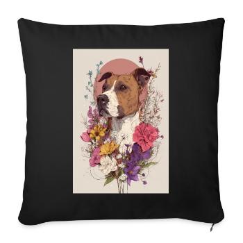 Chien floral en fleurs - Housse de coussin décorative 45 x 45 cm - noir - Devant
