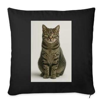 Portrait assis de chat tigré - Housse de coussin décorative 45 x 45 cm - noir - Devant