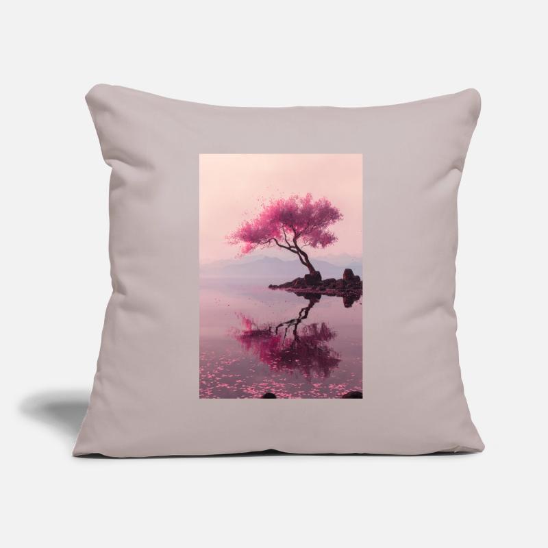 Reflets sur la rive de Blush Blossom Housse de coussin décorative 45 x 45 cm